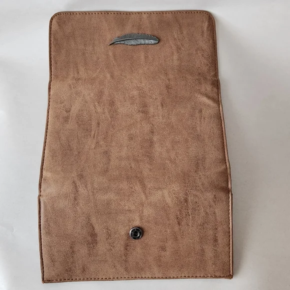 Brown Suade Wallet with Silver Feather Accent - Picture 4 of 5